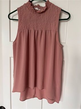 Sleeveless Smocked High-Neck Blouse in Dusty Rose